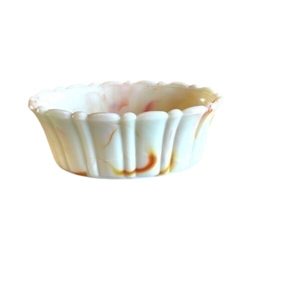Vintage‎ Akro Agate Marbled Glass Dish With Scalloped Rim.